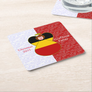 German Angel Red Hair Dressed in Flag Square Paper Coaster