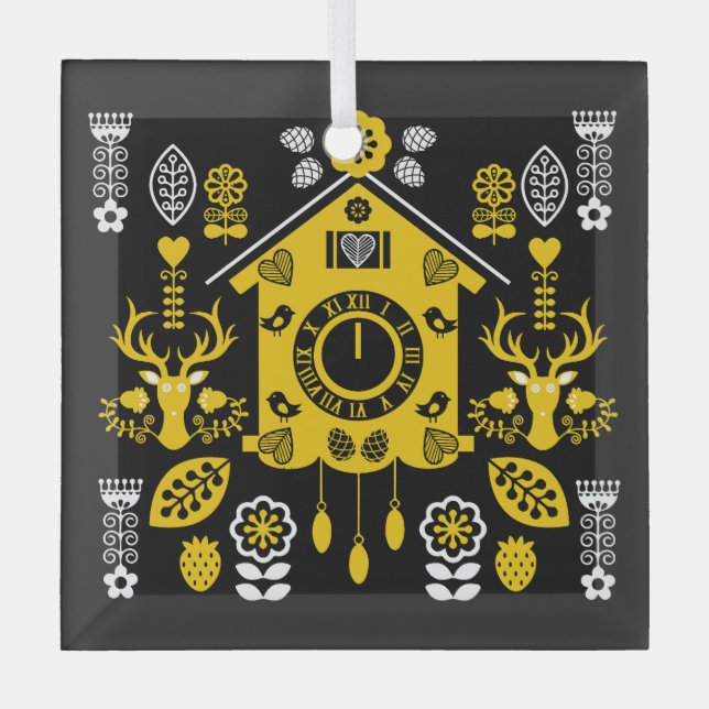 German Bauernmalerei Folk Art Glass Tree Decoration (Front)