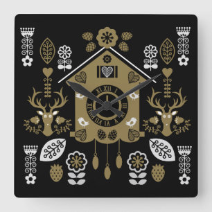 German Bauernmalerei Folk Art Square Wall Clock