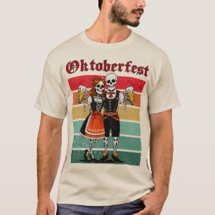 German Beer Festival Skeleton Couple Halloween  T-Shirt