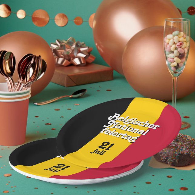 German Belgischer Nationalfeiertag Belgian Flag Paper Plate (Multi)