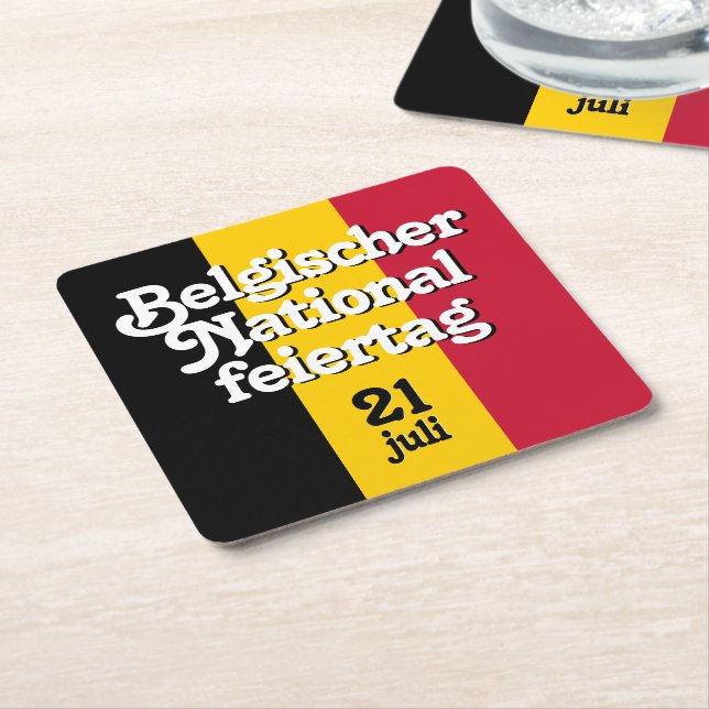 German Belgischer Nationalfeiertag Belgian Flag Square Paper Coaster (Angled)