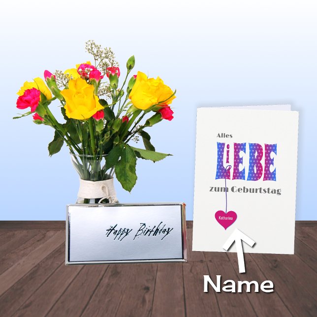 German birthday personalized name LIEBE card (Creator Uploaded)