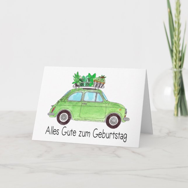 German Birthday Retro Fiat 500 Card (Front)