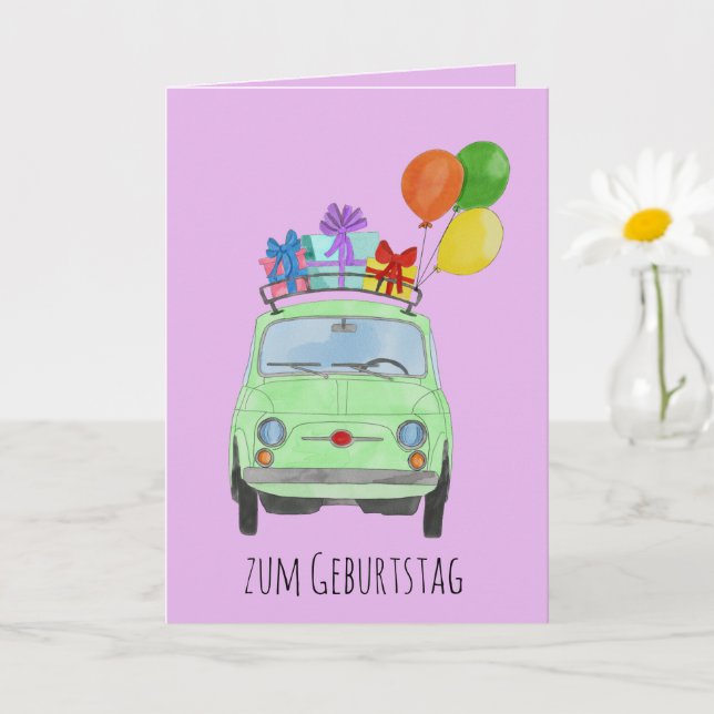 German Birthday Retro Fiat 500 Card (Small Plant)