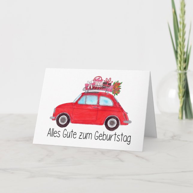 German Birthday Retro Fiat 500 Card (Front)