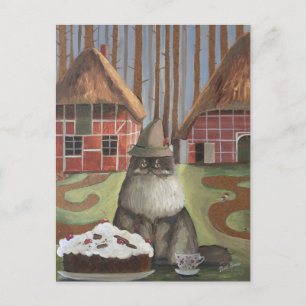 German Black Forest Cat with Cake Postcard