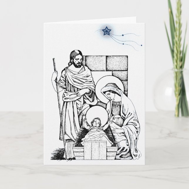 German Blue and White Nativity Christmas card (Front)
