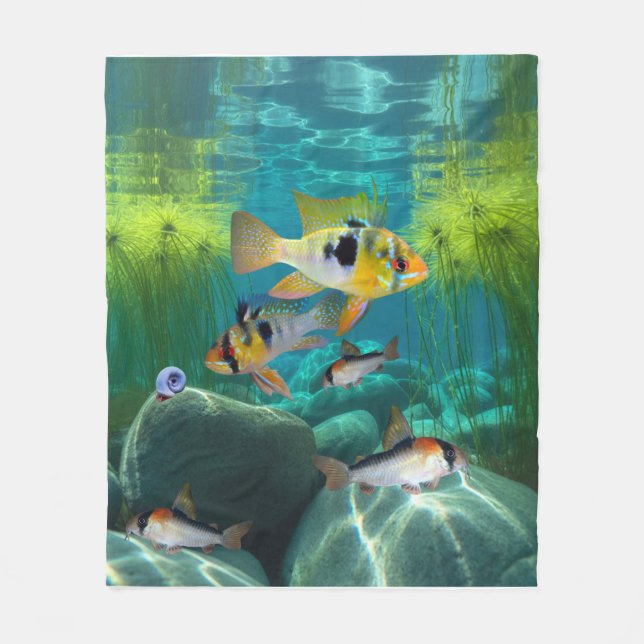 German Blue Rams Cichlids Corydoras Aquarium Fish Fleece Blanket (Front)