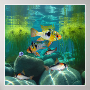 German Blue Rams Cichlids Corydoras Aquarium Fish Poster