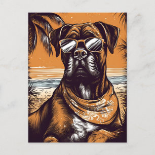 German Boxer at a tropical beach during sunset Postcard
