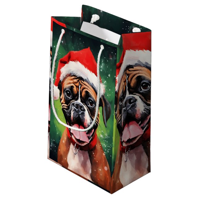 German Boxer Christmas brush painting artwork Small Gift Bag (Back Angled)