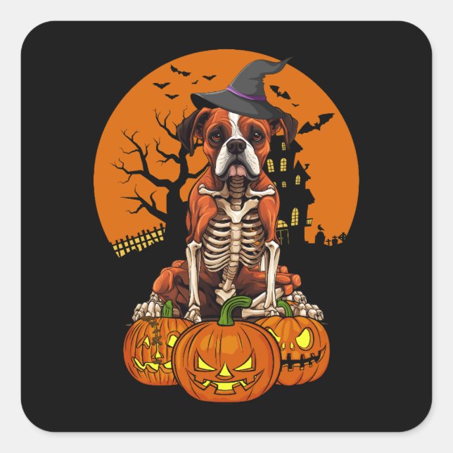 German Boxer Dog Halloween Square Sticker (Front)