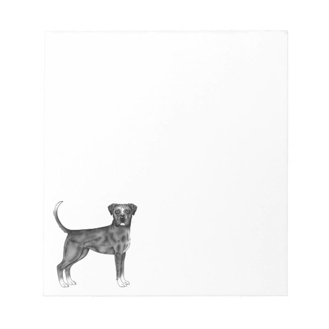 German Boxer Dog Illustration In Black And White Notepad (Front)