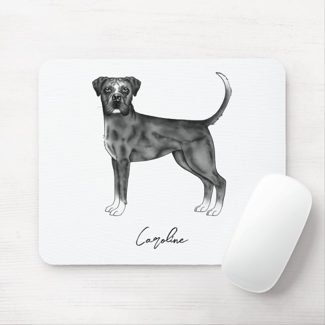German Boxer Dog In Black And White & Custom Name Mouse Pad (With Mouse)