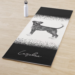 German Boxer Dog In Black And White & Custom Name Yoga Mat
