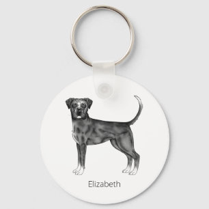 German Boxer Dog In Black And White & Custom Text Key Ring