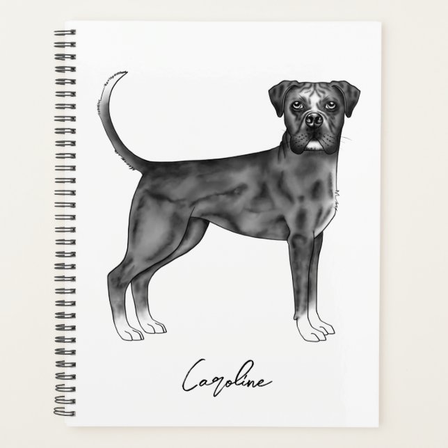 German Boxer Dog In Black And White & Custom Text Planner (Front)