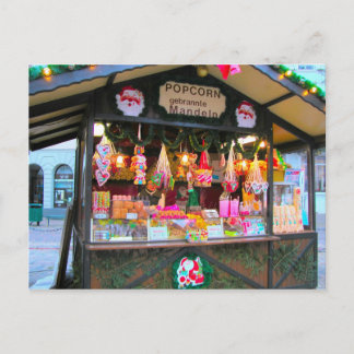 German Christmas, Candy and Popcorn stall Holiday Postcard