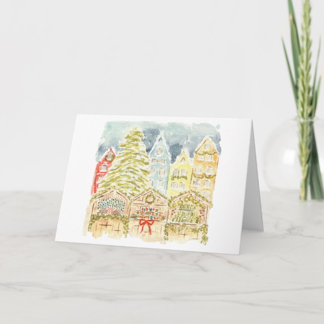 German Christmas Market Watercolor Travel Holiday Card (Front)