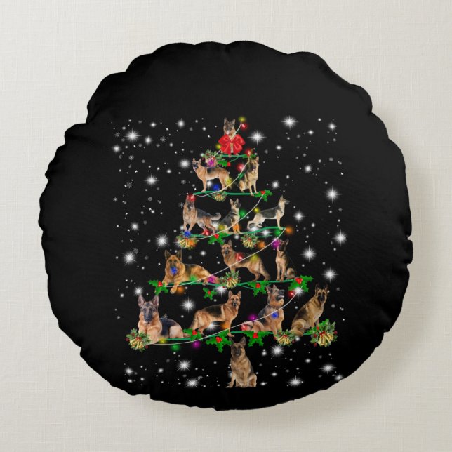 German Christmas Tree Covered By Flashlight Round Cushion (Front)