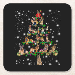 German Christmas Tree Covered By Flashlight Square Paper Coaster