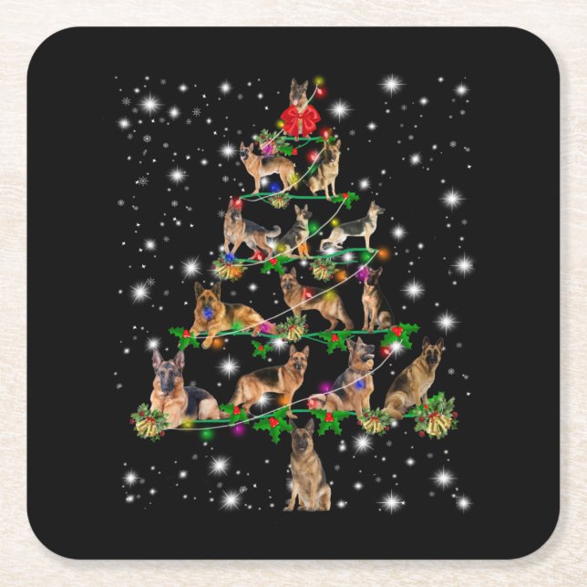 German Christmas Tree Covered By Flashlight Square Paper Coaster (Front)