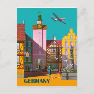 German city, vintage airline poster postcard