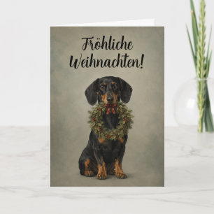 German Dachshund Christmas Vintage Wreath Holiday Card