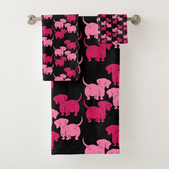 German Dachshund Dog Patterns Bath Towel Set (Insitu)