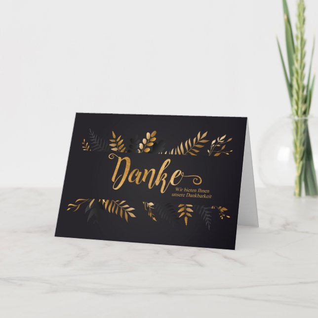 GERMAN Danke Botanical on Charcoal Grey Thank You Card (Front)