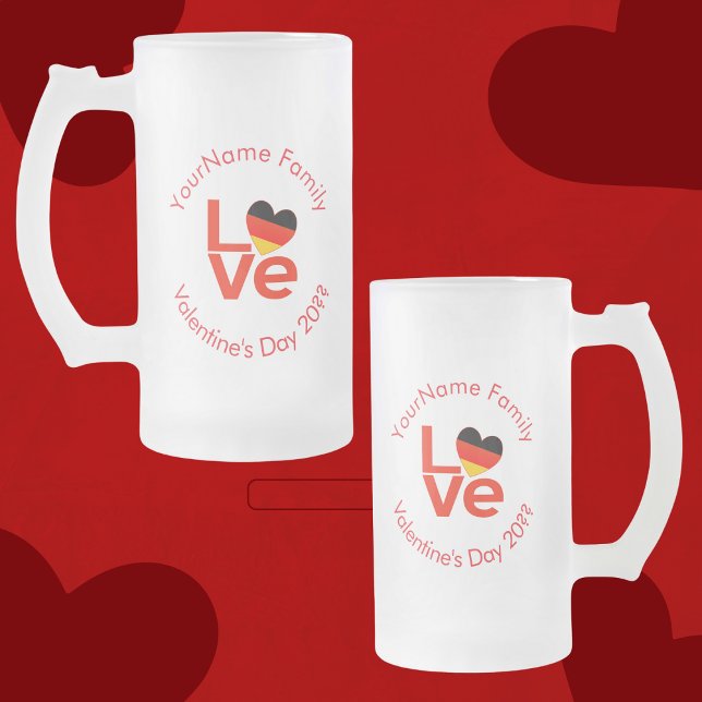 German Deutsch Red LOVE Heart Flag Frosted Glass Beer Mug (Creator Uploaded)