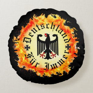 German/Deutschland Forever/eagle/iron cross/fire Round Cushion