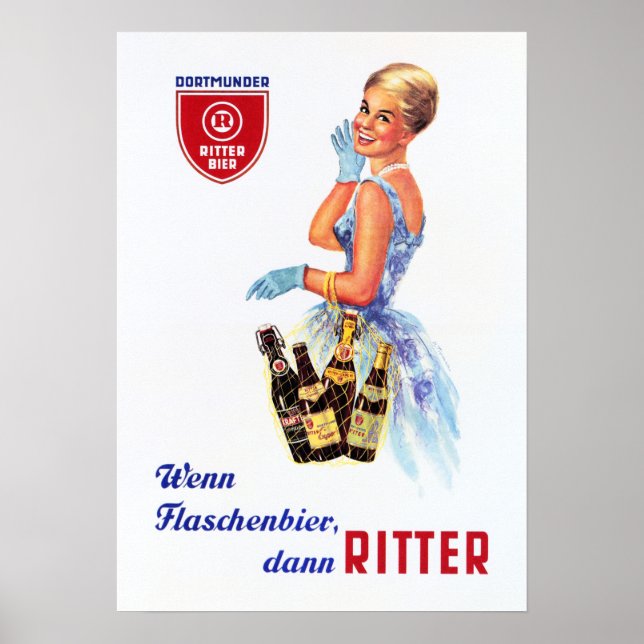 German Dortmunder RITTER BIER Retro Beer Advert Poster (Front)
