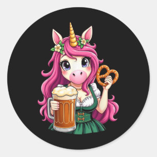 German Drindl Unicorn Beer Pretzel Funny Party _1 Classic Round Sticker
