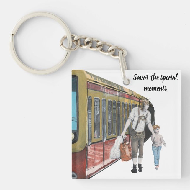 German Elf Berlin Train Trip Fantasy Art Keychain (Front)