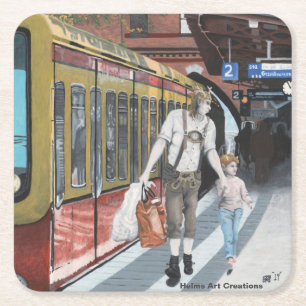German Elves Town Shopping Fantasy Paper Coasters