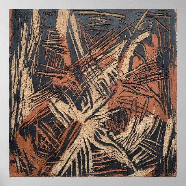 German Expressionist Woodcut Abstract Bold Brushst Poster (Front)