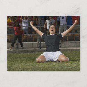 German female soccer player celebrating goal postcard