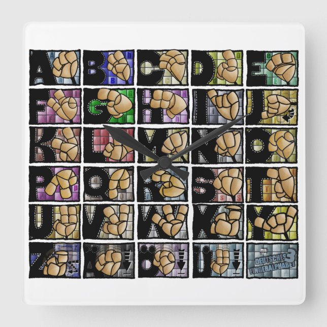 German Finger Alphabet 3 (2025) Square Wall Clock (Front)