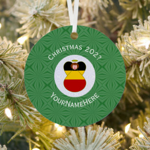 German Flag Christmas Angel Name Year Metal Tree Decoration