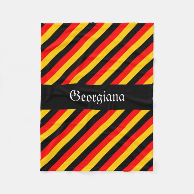German Flag Colours Stripes Pattern + Custom Name Fleece Blanket (Front)