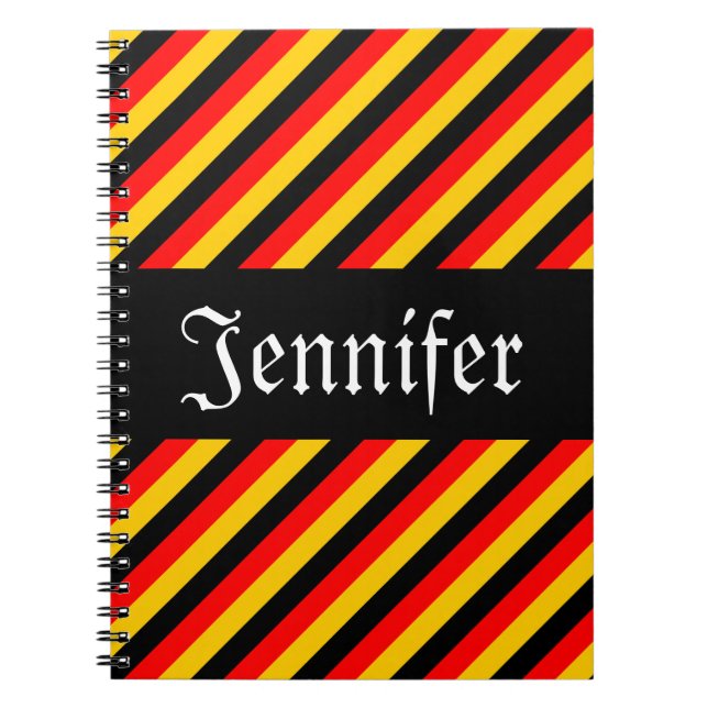German Flag Colours Stripes Pattern + Custom Name Notebook (Front)