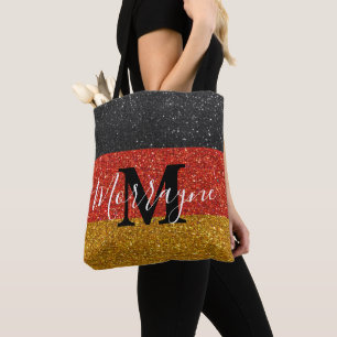 German Flag Glitter Germany Monogram Name Tote Bag