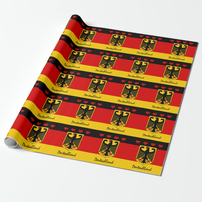 German flag & Hearts Germany /sports Deutschland Wrapping Paper (Unrolled)