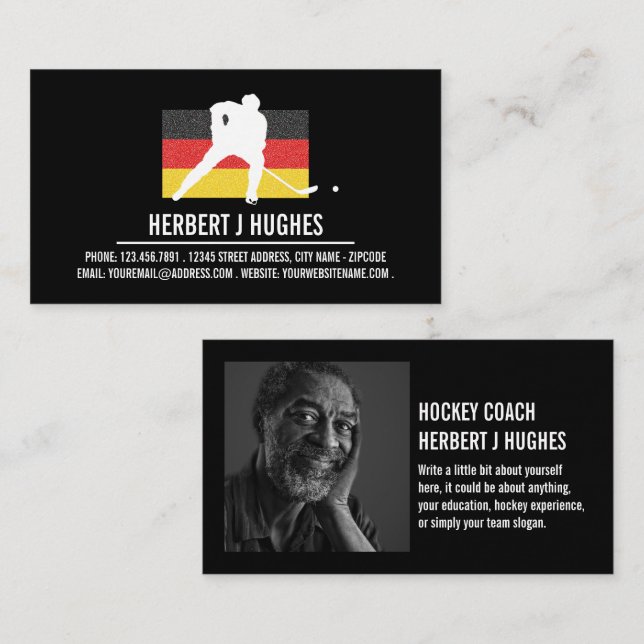German Flag, Hockey Player, Hockey Coach Photo Business Card (Front/Back)