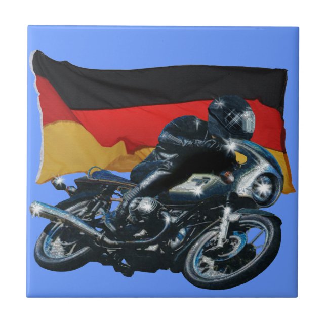 German Flag & Motorbike Rider Tile (Front)