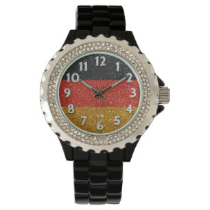German Flag of Germany Bling Glitter Fashion Watch