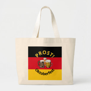 German Flag OKTOBERFEST Prost Cartoon Beers Large Tote Bag