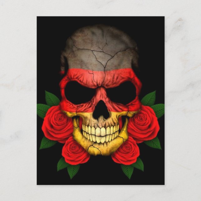 German Flag Skull with Red Roses Postcard (Front)